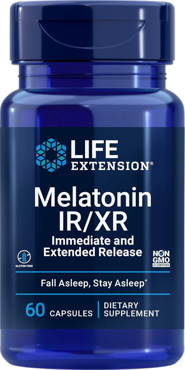 Life Extension Melatonin Ir/Xr, 1.5 Mg, Immediate- And Extended-Release Formula For Optimal Sleep Support, Healthy Circadian Rhythms, Cellular Defense, Gluten-Free, Non-Gmo, 60 Capsules