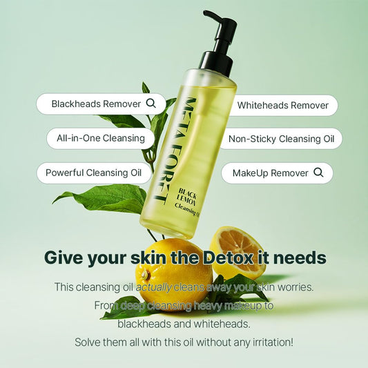 Metaforet Black Lemon Cleansing Oil 200Ml/6.76Fl.Oz Makeup & Sunscreen Remover, Face Cleanser, Sebum Control, Deep Cleansing