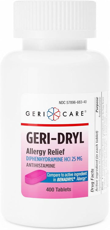 Geri-Dryl Allergy Relief Tablets (400 Count) By Gericare| Diphenhydramine Hci 25Mg Antihistamine Tablets For Sneezing, Runny Nose, Itchy Throats & Eyes| Anti-Allergy Medicine For Adults & Kids
