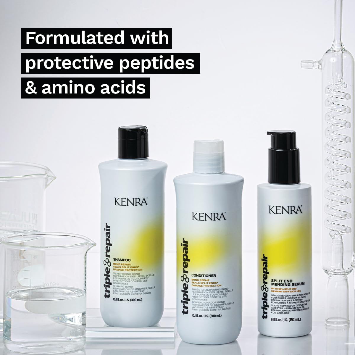 Kenra Triple Repair Shampoo, Conditioner & Treatment Set | Targets & Repairs Weak or Broken Bonds | Split Ends | Damaged Hair | Bond Builder | Sulfate-Free | System Trio : Beauty & Personal Care