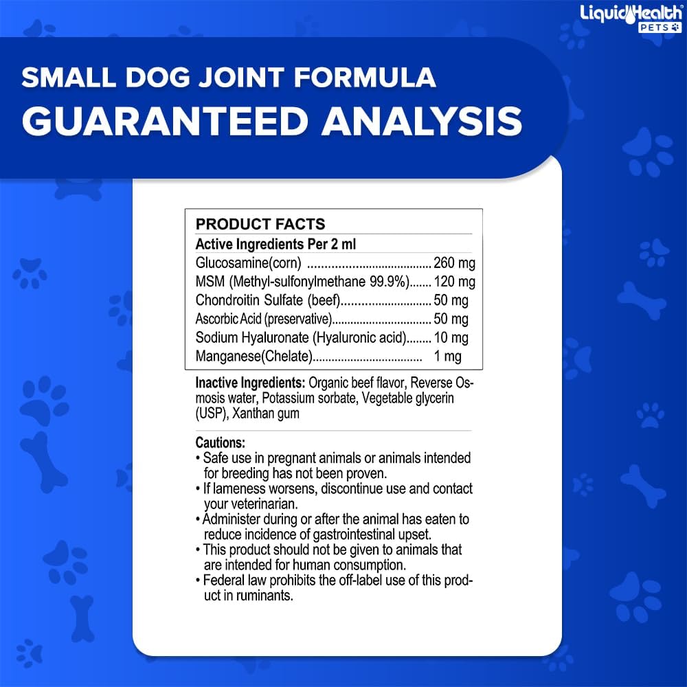 LIQUIDHEALTH 2 Oz Dog Glucosamine Drops Joint Juice, Chondroitin Hip and Joints Relief Vitamin Supplement Formula, Hyaluronic Acid - Small Dogs Canines Puppies - (2 Pack) : Pet Supplies