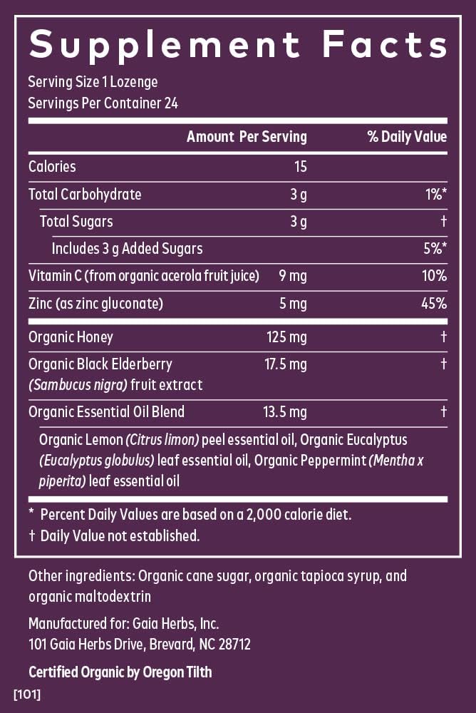 Gaia Herbs Immune Lenges - Immune Support Lenges - USDA Certified Organic - Vitamin C, Zinc - Eucalyptus avor - 3 Pack, 72 Lenges