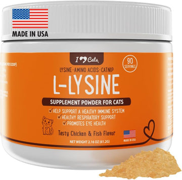 Iheartcats L-Lysine For Cats - Immune & Respiratory Supplement For Cats - Cat Sneezing & Runny Nose Relief - L-Lysine Powder With Cat Nip - Chicken & Salmon Flavor