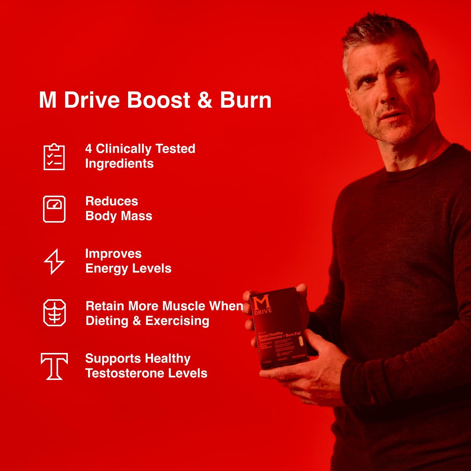 Mdrive Boost And Burn Testosterone Support Supplement And Fat Burner With Zinc, Ksm-66 Ashwagandha, Advantra Z, 75 Capsules : Health & Household