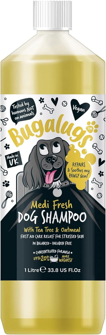 Dog Shampoo for Itchy Skin by Bugalugs Antibacterial And Antifungal Natural Medicated Safe Sensitive Formula - Fast Absorbing Skin Cooling First Aid relief For Cuts Grazes Skin Irritation?BSMDFH1L