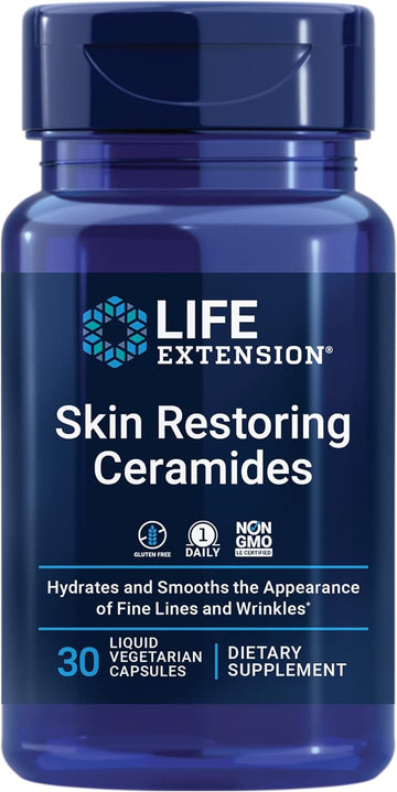 Life Extension Skin Restoring Ceramides - Promotes Hydration & Encourages Healthy Ceramide Levels In Skin - Once-Daily Oral Supplement - Non-Gmo, Gluten-Free  30 Liquid Vegetarian Capsules