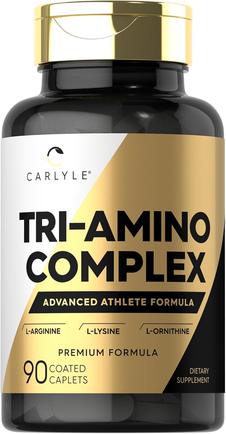 Carlyle Tri-Amino L-Arginine, L-Ornithine, L-Lysine Supplement | 90 Caplets | Vegetarian, Non-Gmo, Gluten Free