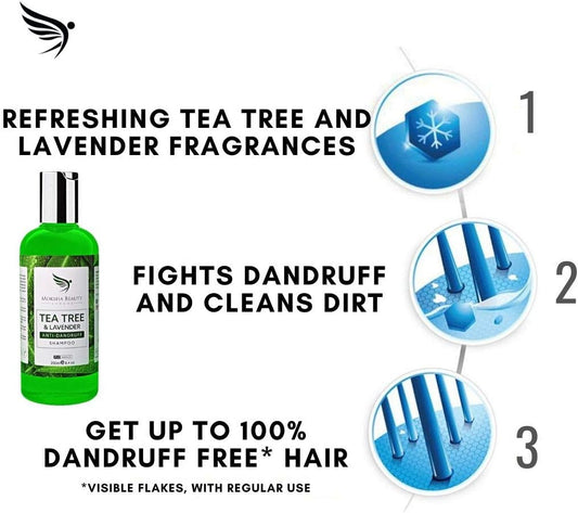Tea Tree Oil Anti Dandruff Shampoo - 2 Pack [Made In Uk] Therapeutic Grade | Antifungal For Dry Itchy Flaky Scalp And Hair | Prevents Head Lice Men Women | 250Ml