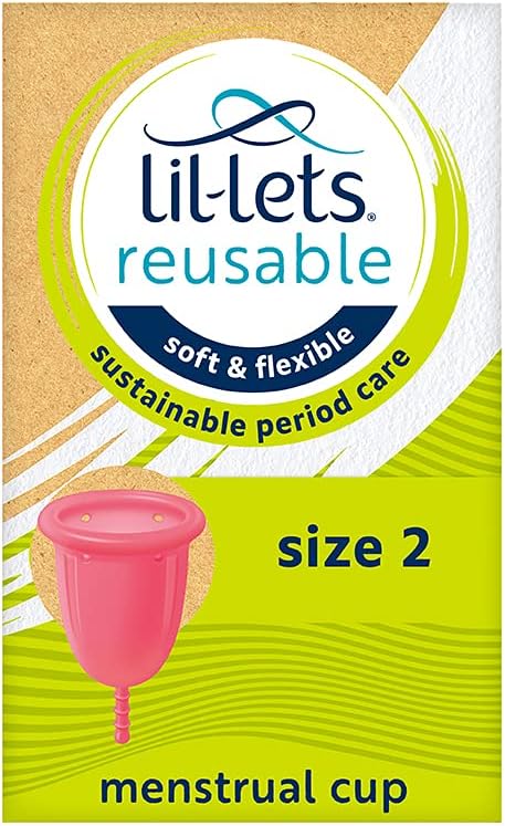 Lil-Lets Reusable Menstrual Cup. Size 2. for Those Over 30yrs or Post Birth. Soft & Flexible, Ideal for Beginners. Made from Medical Grade Silicone. Certified Organic Cotton Bag Included Coral