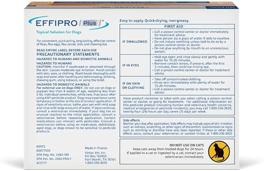 Virbac Effipro Plus Topical Solution For Dogs - Dog Flea And Tick Treatment For Small Dogs (5-22.9Lbs), 3 Doses, Waterproof Topical Prevention