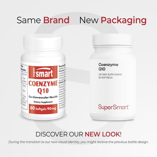 Supersmart - Co-Enzyme Q10 (Coq10) 90Mg Per Day - Ubiquinol Supplement With Tocopherols & Vitamin E | Non-Gmo & Gluten Free - 60 Softgels