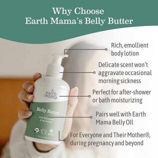 Earth Mama Belly Butter, Maternity Moisturizer For Dry Skin | Lotion For Pregnancy And Postpartum Recovery Self Care, Body Cream With Aloe, Fragrance Free, 8-Fluid Ounce