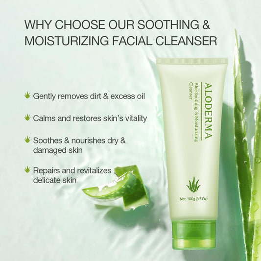 Aloderma Aloe Soothing Facial Cleanser Made with 76% Organic Aloe Vera, for Sensitive Skin - Gentle Facial Cleanser with Allantoin - Formulated for Damaged Skin, Calming Aloe Vera Face Wash, 3.5oz