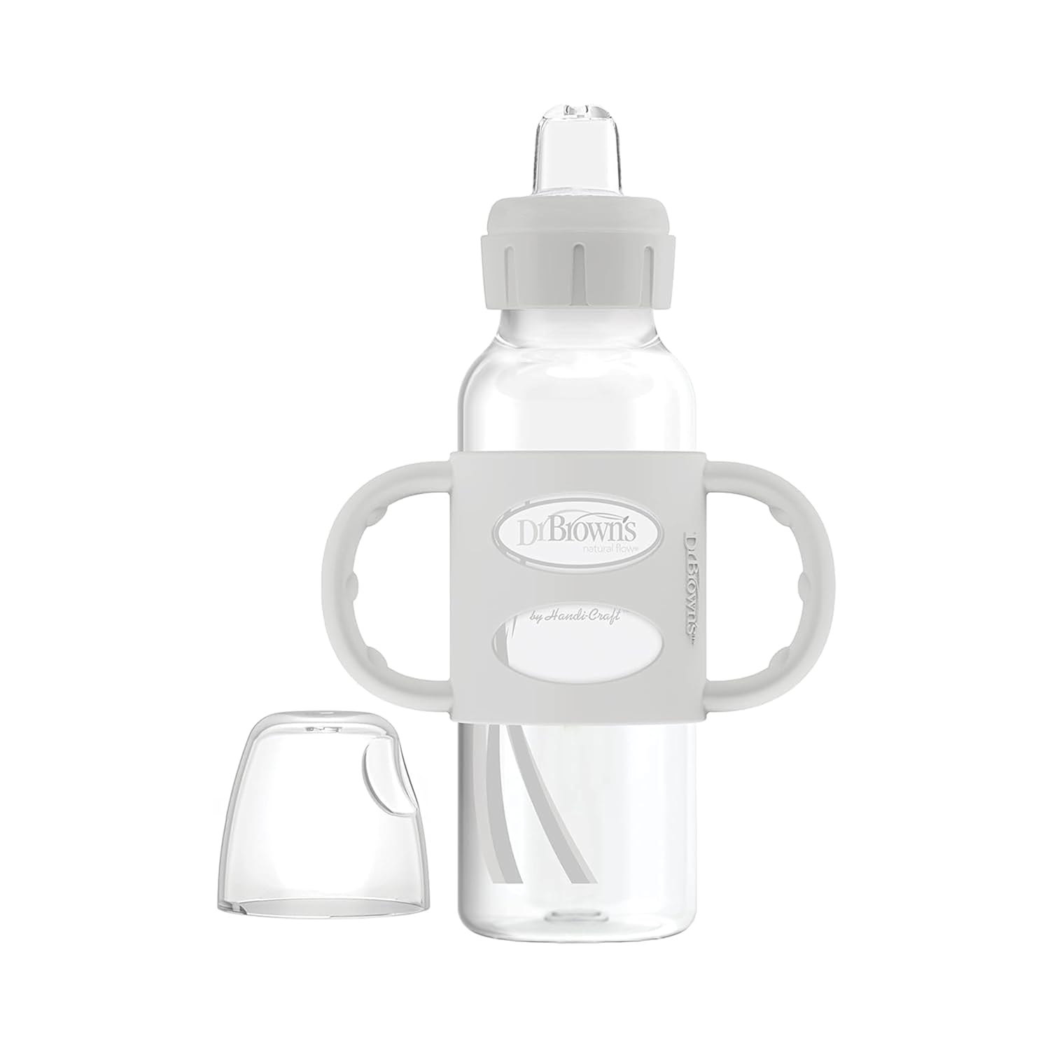 Dr. Brown'S Milestones Narrow Sippy Spout Bottle With 100% Silicone Handles, Easy-Grip Handles With Soft Sippy Spout, 8Oz/250Ml, Gray, 1-Pack, 6M+
