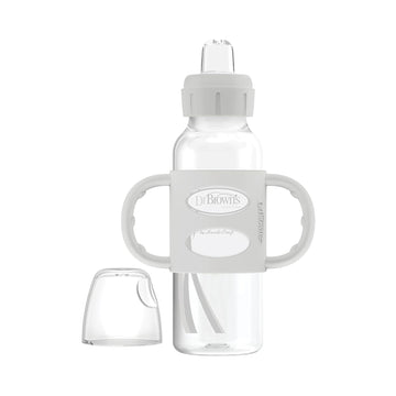 Dr. Brown'S Milestones Narrow Sippy Spout Bottle With 100% Silicone Handles, Easy-Grip Handles With Soft Sippy Spout, 8Oz/250Ml, Gray, 1-Pack, 6M+