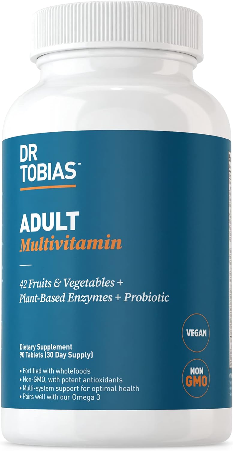Dr. Tobias Adult Multivitamin For Women & Men, Energy & Immune Support From 42 Fruits & Vegetables Plus Probiotics, Comprehensive Daily Multivitamins For Men & Women, Non-Gmo, 90 Tablets, 30 Servings