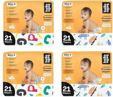 Hello Bello Premium Baby Diapers Size 4 I 84 Count Of Disposable, Extra-Absorbent, Hypoallergenic, & Eco-Friendly Baby Diapers With Snug & Comfort Fit I Alphabet Soup (42) + Sleepy Sloth (42)