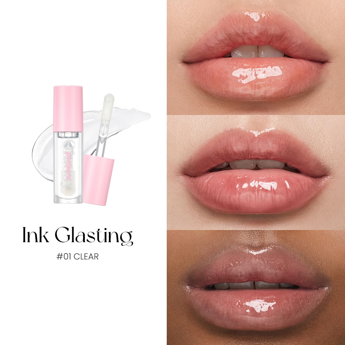 Peripera Ink Glasting Lip Gloss | Non-Sticky, High-Shine, 4Xl Wand For Easy Application, Comfortable, Plumping, Fuller-Looking Lips, Moisturizing, Long-Lasting, Vegan (001 Clear)