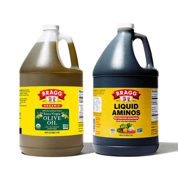 Bragg Organic Extra Virgin Olive Oil 128Oz And Liquid Aminos All Purpose Seasoning 128Oz Bundle