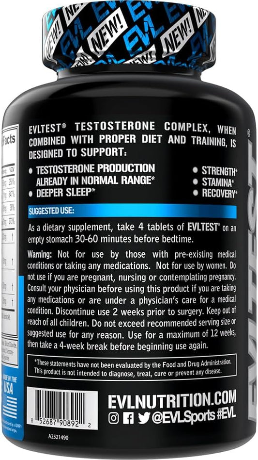 Evl Complete Testosterone Booster For Men - Post Workout Recovery Testosterone Supplement With Dim Plus D Aspartic Acid And Tribulus - Evltest Estrogen Blocker For Men Post Workout Supplement