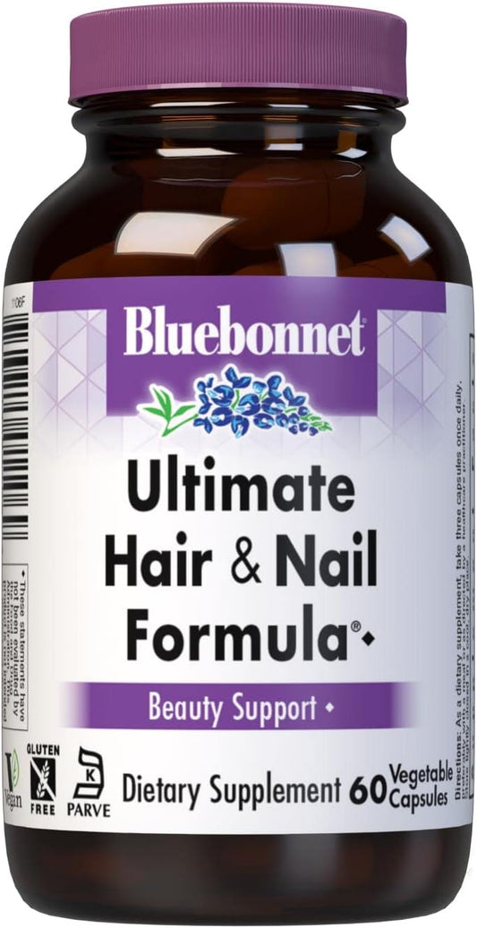 Bluebonnet Nutrition Ultimate Hair And Nail Formula, Vitamins*, Minerals*, Specialty Nutrients For Beauty Within*, Gluten-Free, Kosher-Certified, Dairy-Free, Vegan, 60 Vegetable Capsules, 20 Servings