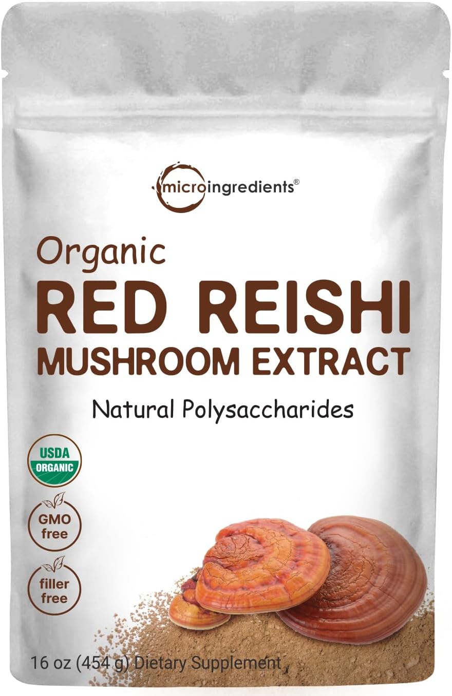 Micro Ingredients Organic Reishi Mushroom Powder, 16Oz | 100:1 Extract, Red Reishi Mushrooms Supplement | Great For Mushroom Coffee Or Tea | Non-Gmo