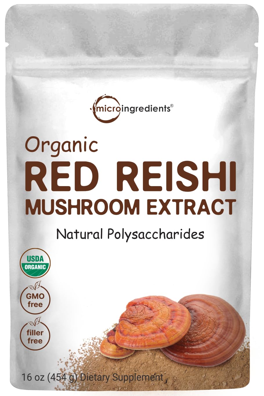 Micro Ingredients Organic Reishi Mushroom Powder, 16oz | 100:1 Extract, Red Reishi Mushrooms Supplement | Great for Mushroom Coffee or Tea | Non-GMO