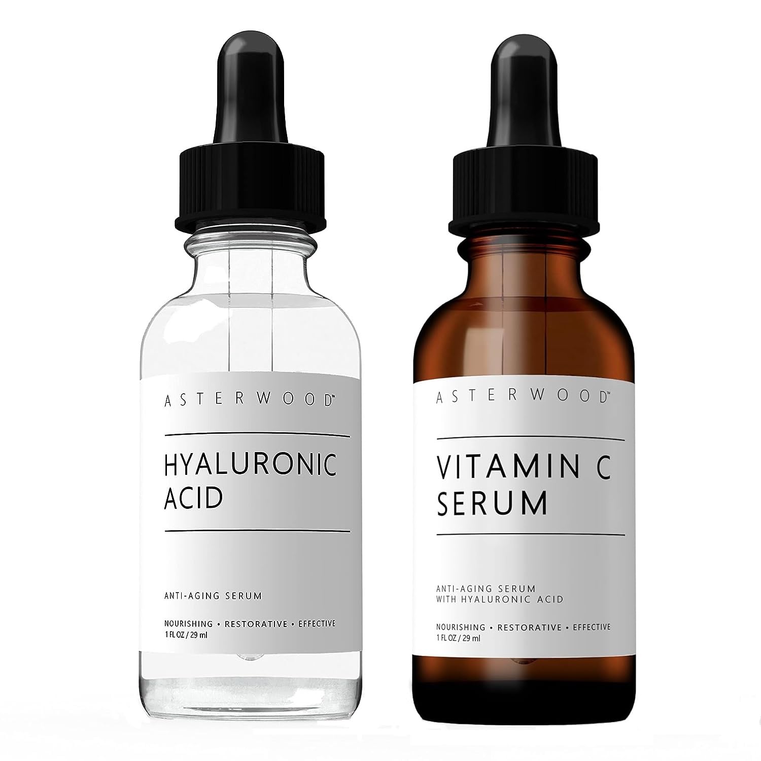 Asterwood Hyaluronic Acid Serum 1 Oz + Vitamin C Serum 1 Oz