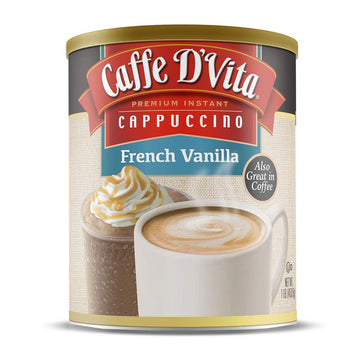 Caffe D’Vita French Vanilla Cappuccino Mix - Instant Cappuccino Mix, French Vanilla Instant Coffee, Gluten Free, No Cholesterol, No Hydrogenated Oils, 99% Caffeine Free - 16 Oz Can, 6-Pack