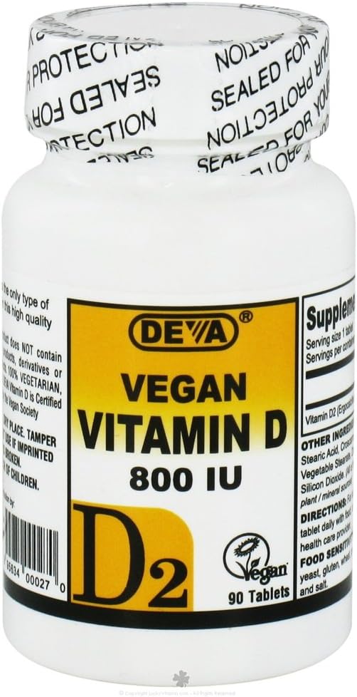 DEVA Vegan Vitamin D2 800 IU, Ergocalciferol Supplement with No Animal Ingredients, Fast Dissolve, 90 Tablets, 1-Pack : Health & Household