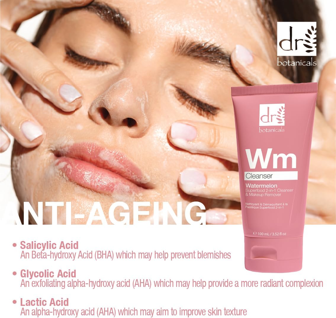 Dr Botanicals Watermelon Cleanser & Makeup Remover 100ml with Salicylic Acid, Glycolic Acid, Lactic Acid, and Gluconolactone - Targets Blemishes and Skin Texture - Infused with Watermelon Seed Oil : Amazon.co.uk: Beauty
