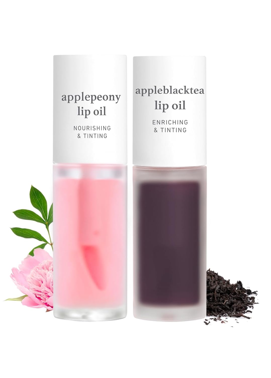 Nooni Korean Vegan Lip Oil - Applepeony, 0.12 Fl Oz + Korean Lip Oil - Appleblacktea, 0.12 Fl Oz Bundle