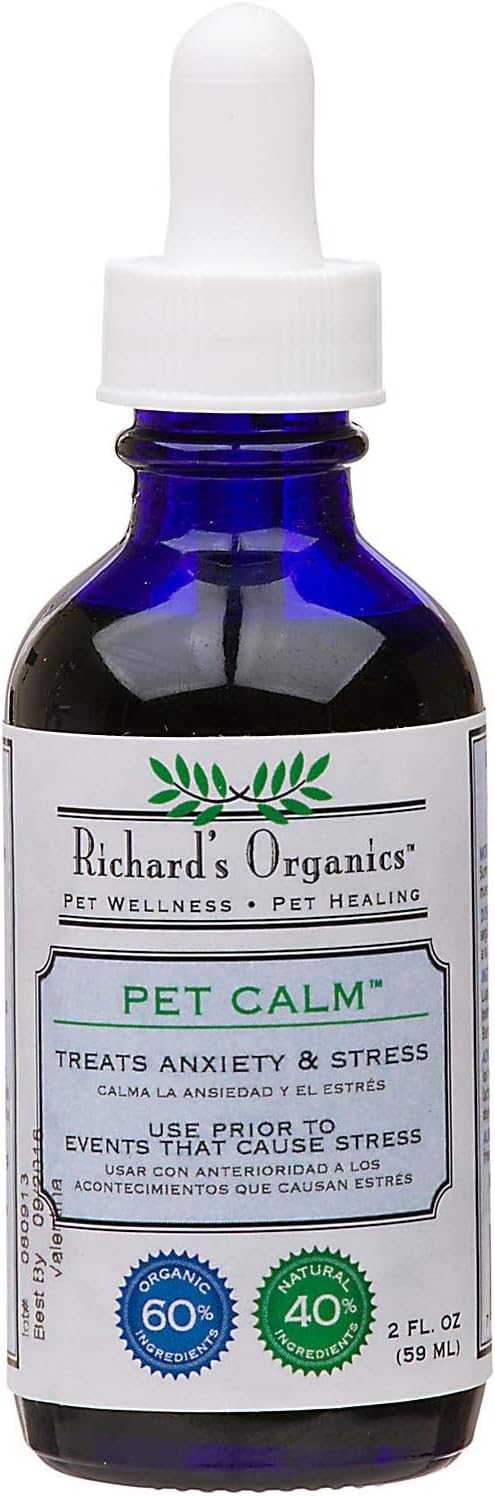 Richard’s Organics Pet Calm, 2 oz. Bottle with Dropper – Natural Cat and Dog Anxiety Relief – 100% Natural Pet Stress Relief – Drug-Free Calming Drops, Settles Nerves and Reduces Hyperactivity : Pet Relaxants : Pet Supplies