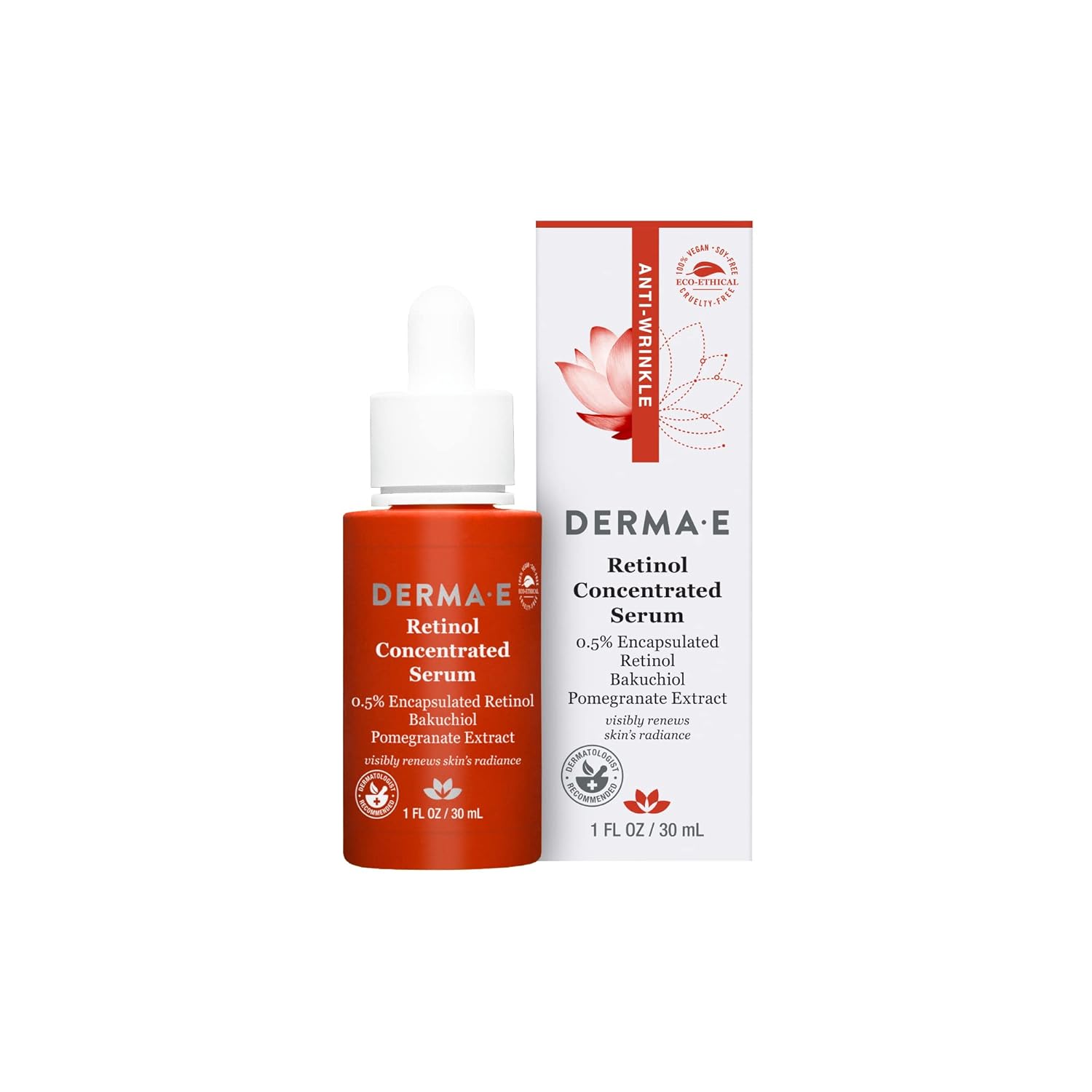DERMA E Anti-Wrinkle Retinol Serum - Concentrated Skincare Elixir for Youthful Radiance - 1 Fl oz