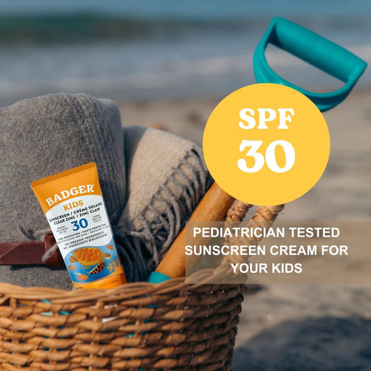 Badger Mineral Sunscreen For Kids | Spf 30 Zinc Sun Cream | Organic & Gluten Free | Protects From Uv Rays (87Ml)