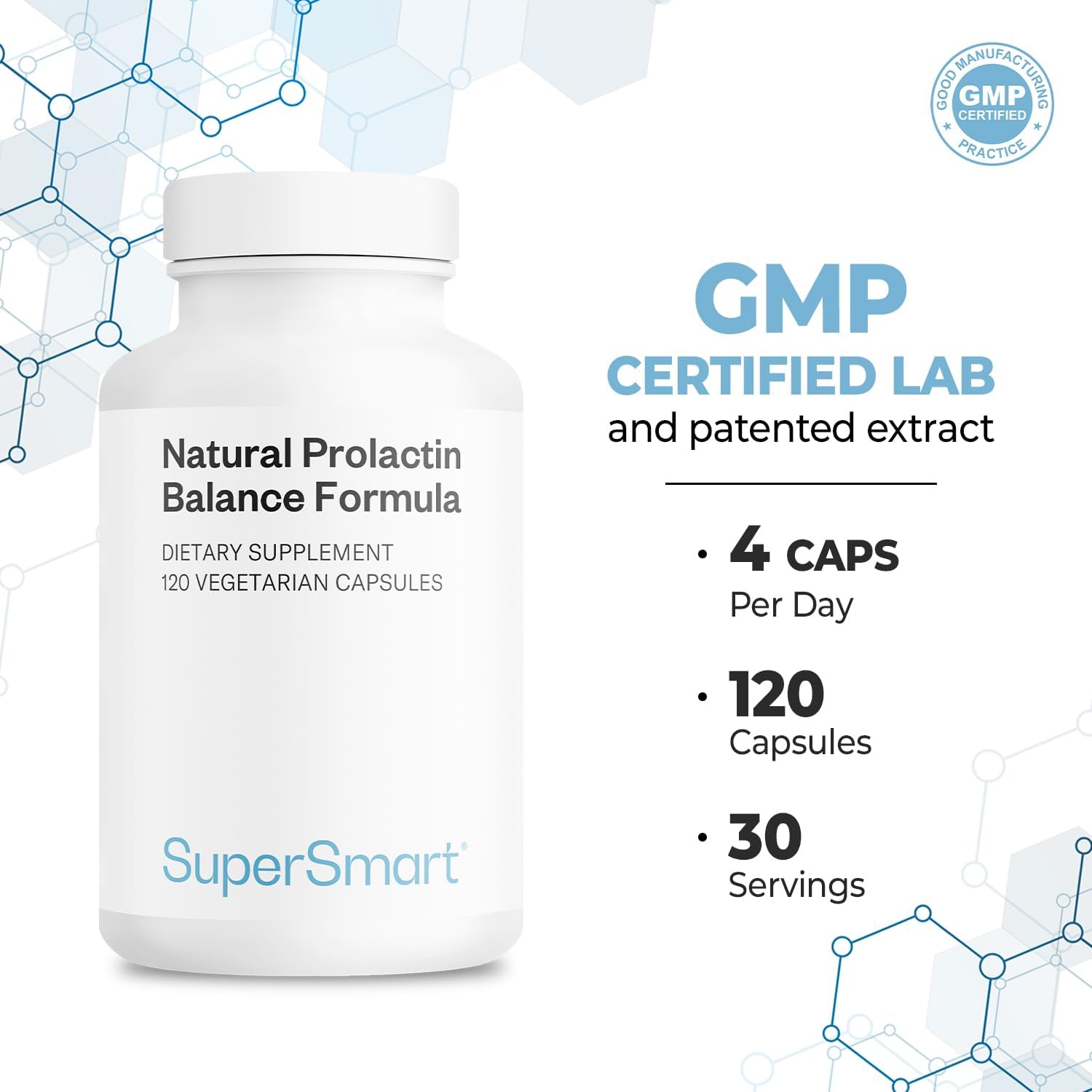 Supersmart - Natural Prolactin Balance Formula - With P5P Vitamin B6, Maca Root, Ashwagandha | Gluten Free - 120 Vegetarian Capsules : Health & Household