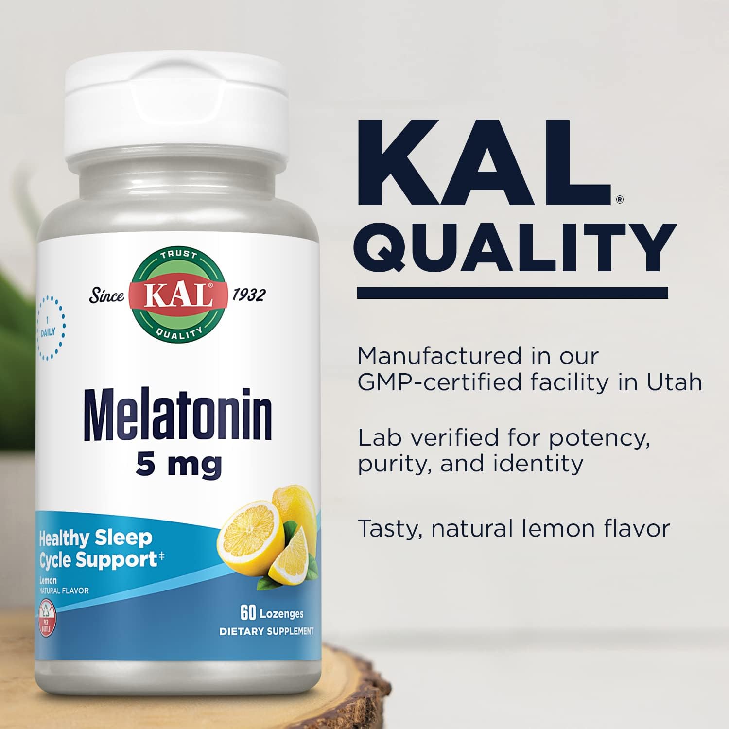 KAL Melatonin 5mg Sleep Aid Lozenges, Melatonin Supplement Supports Sleep Quality, Calming Relaxation and a Healthy Sleep Cycle, with Added Vitamin B6, Vegetarian, Natural Lemon Flavor, 60 Lozenges : Health & Household