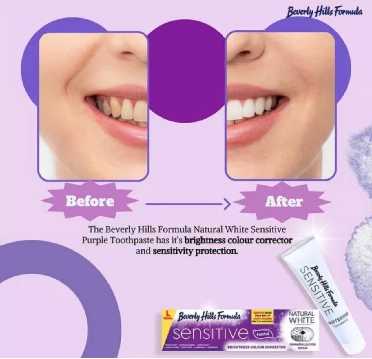 Natural White Sensitive Purple Toothpaste Brightness Colour Corrector (100Ml) 4 Packs