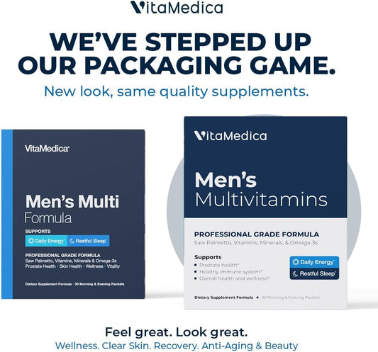 Vitamedica Men’S Multivitamin With Prostate Health Support | Vitamins, Minerals, Omega3S And Saw Palmetto | Box Of 30 Easy Daily Packs | Supports Natural Energy And Sleep | Muscle, Joint Health