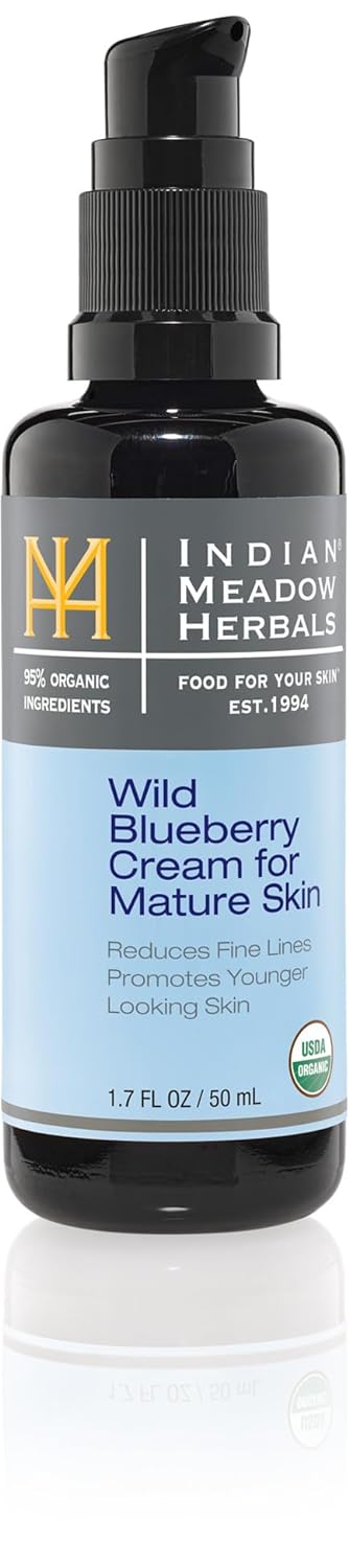 Indian Meadow Herbals Wild Blueberry Cream For Mature Skin (1.7Oz) - Fine Line Face Cream. Promotes Younger-Looking Skin - Deep Facial Moisturizer. Usda Certfied Organic