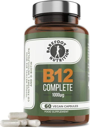 Barefoot Nutrition - B12 Complete, High Strength Supplement, Methylated B 12 (1000µg) - With Cofactors Methyl Folate (400µg) & D-Biotin (400µg) - 60 X 1 A Day Vegan-Friendly Capsules