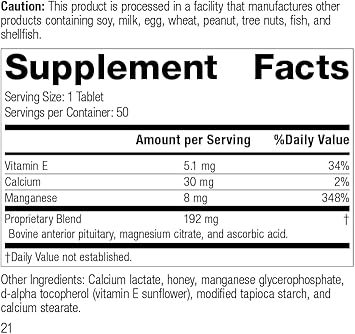 Standard Process E-Manganese - Pituitary Supplements - Pituitary Gland Supplements With Calcium Lactate, Ascorbic Acid, Calcium, Magnesium Citrate, Vitamin E, And Honey - 50 Tablets