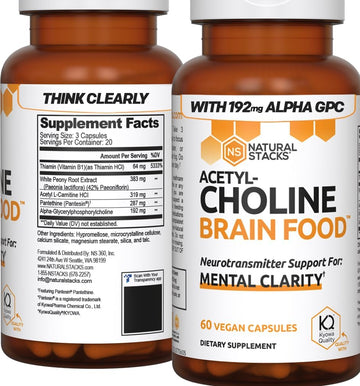 Natural Stacks Acetylcholine Brain Food With Alpha Gpc Choline - Helps Clears Brain Fog, Improves Mental Drive & Mood - Gpc Supplement & Focus Supplement For Faster Thinking & Clear Brain (60Ct)