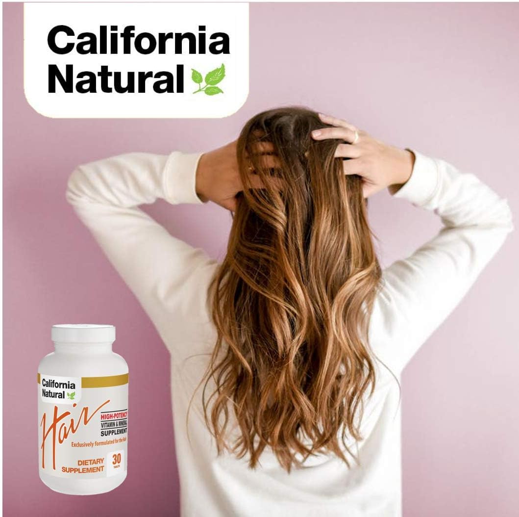 High Potency Hair Vitamin & Mineral Supplement with Biotin - California Natural - Promotes Healthy, Longer and Stronger Hair. - 30 Tablets (Pills) : Health & Household