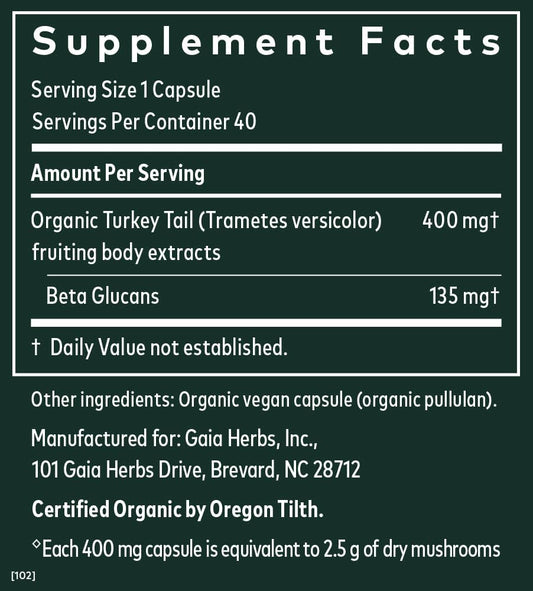 Gaia Herbs Turkey Tail Mushroom - Immune Support Supplement To Help Maintain Liver Health - With Organic Turkey Tail Mushroom Fruiting Body Extract - 40 Vegan Capsules