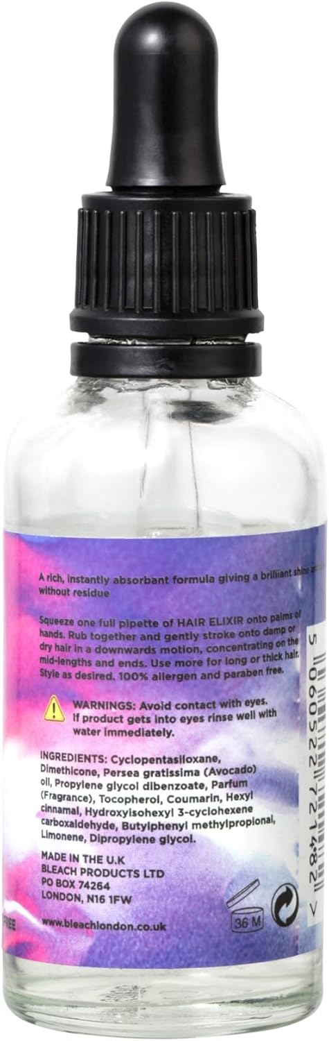 Bleach London Hair Elixir - Frizz-Fighting Hair Serum With Avocado Oil - Vegan & Peta-Approved - Smooth, Shiny Silky Finish - 50 Ml
