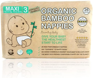 Beaming Baby Organic Bamboo Nappies Size 3, Maxi, 1 Pack Of 26 Bamboo Eco Nappies. Eco Friendly Bamboo Diapers For Your Beautiful Baby 3 To 9 Months