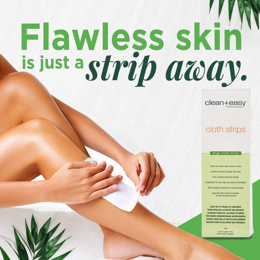 Clean + Easy Medium Cloth Wax Strips – Non Woven Waxing Strips For Hair Removal, Ideal For Bikini & Underarm Area, Professional-Grade, Disposable,100-Count