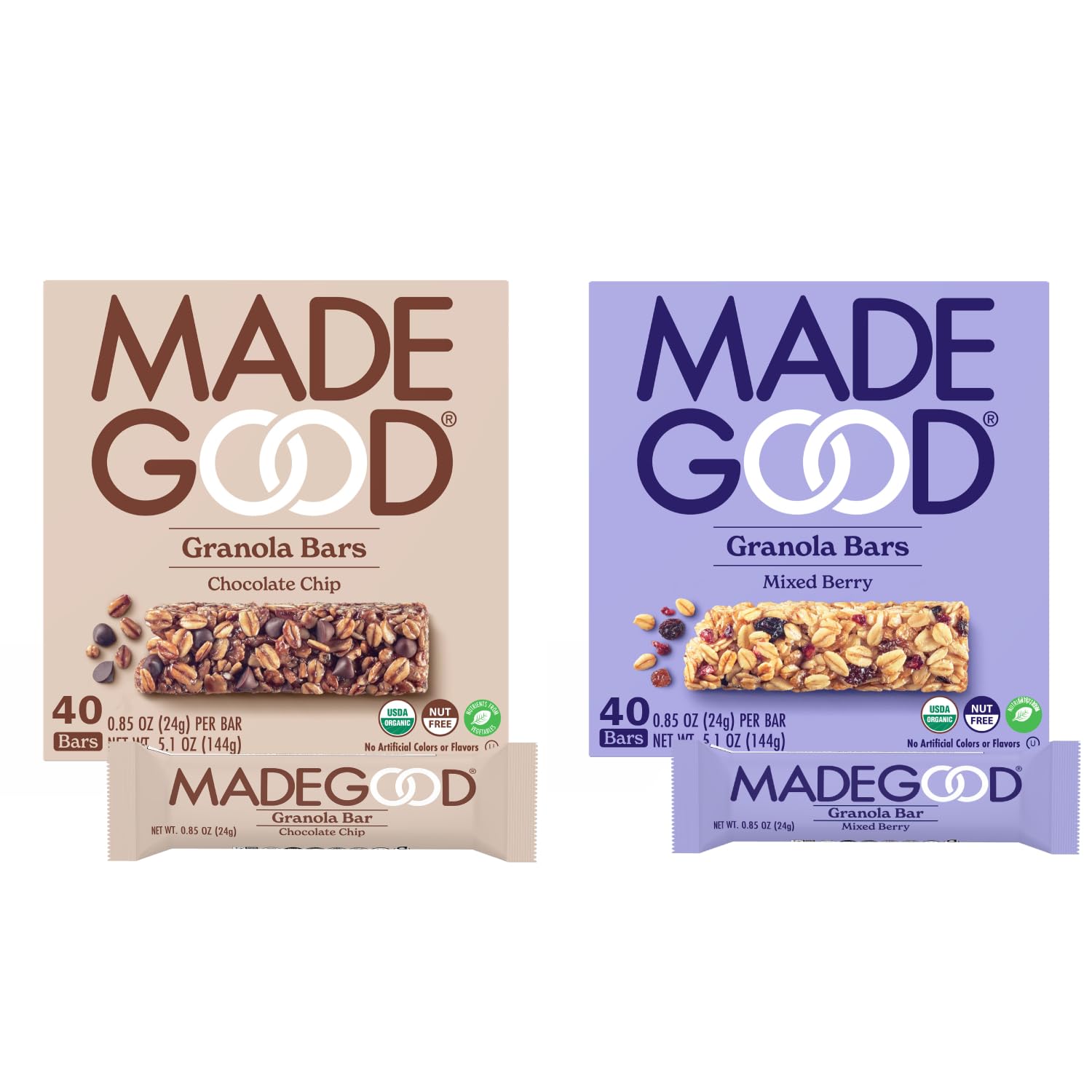 Madegood Granola Bars, 80 Pack (0.85 Oz Each) - Mixed Berry, Chocolate Chip