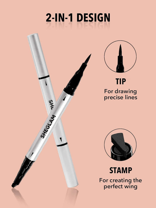 Sheglam Black Liquid Eyeliner Pen With Wing Stamp Long Lasting Waterproof Eye Liner Makeup